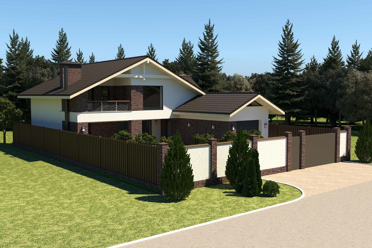 3D визуализация бани, забора, гаража